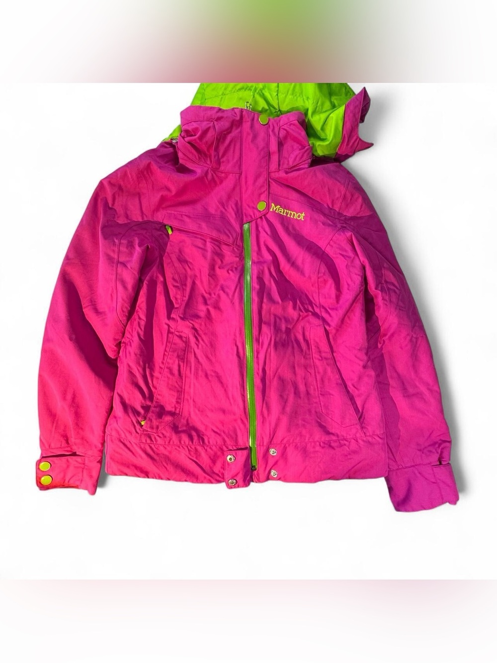 Marmot Sublette Women's Ski Jacket Small Magenta Pink Lime Green Waterproof Coat - Picture 2 of 8